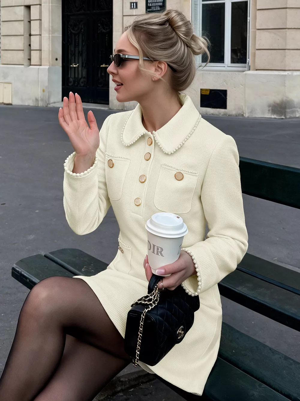 Peter Pan Collar Button-Front Tweed Mini Dress, image 5
