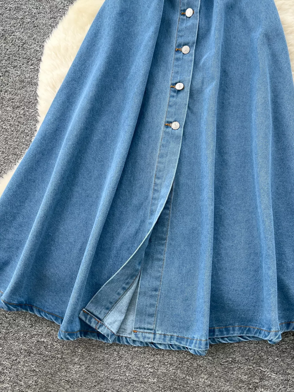 Halter Neck Button-Down Denim Dress, image 5