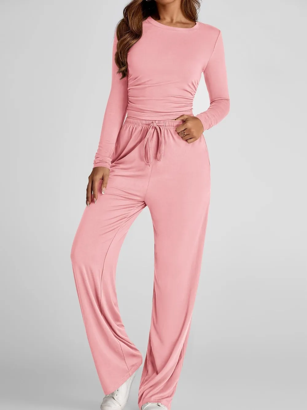 Round Neck Long Sleeve Top and Pants Set, image 9