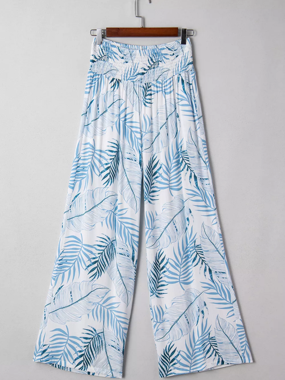 Tropical Print Shirred Waistband Wide Leg Pants, image 8