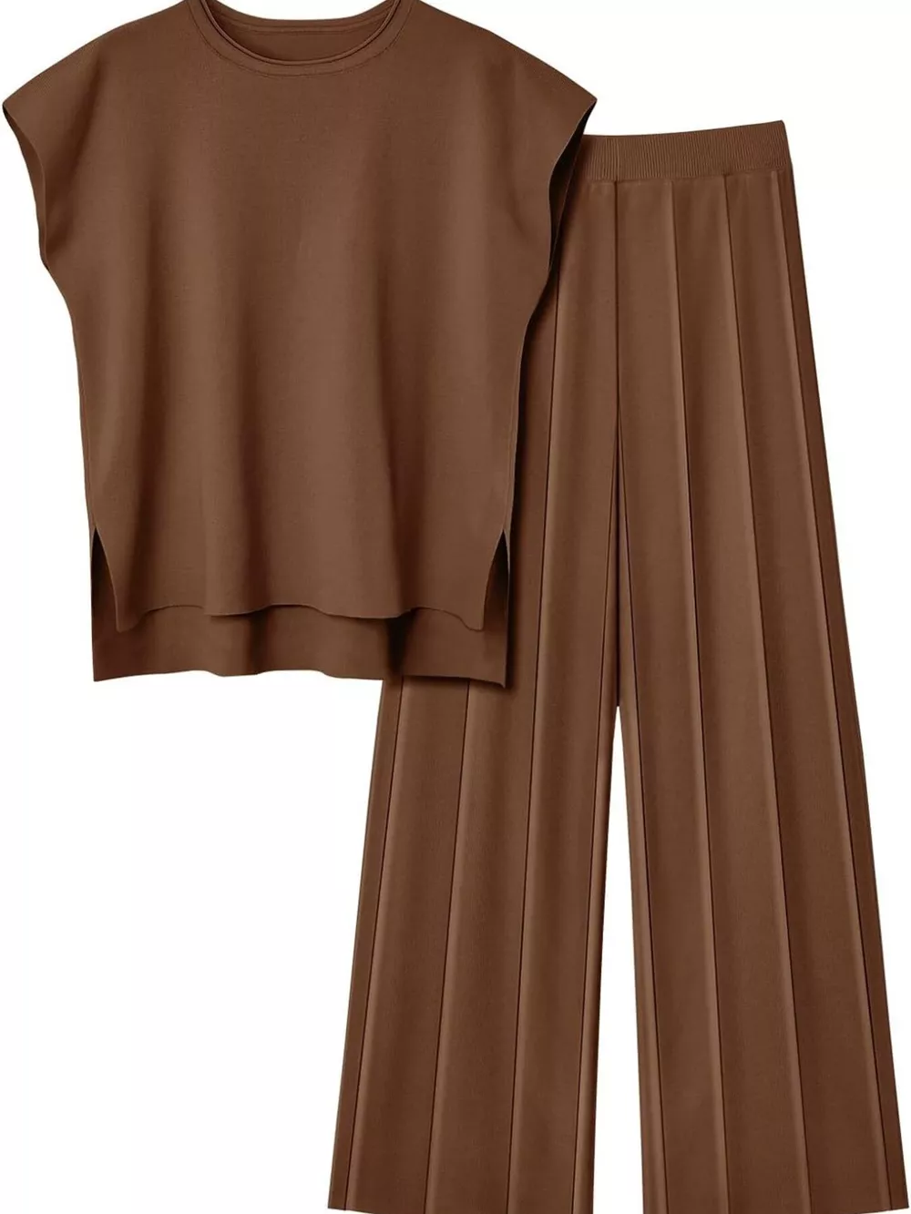 Casual Solid Color Cap Sleeve Top and Pants Knit Set, image 32
