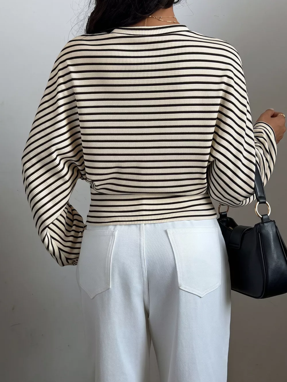 Striped Batwing Sleeve Crew Neck T-Shirt, image 6