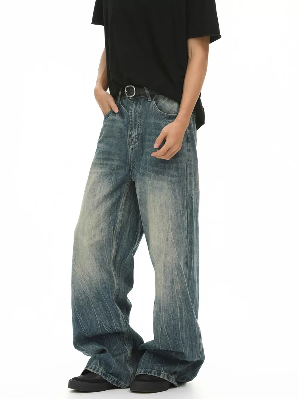 Men's Washed Wide Leg Jeans, image 2