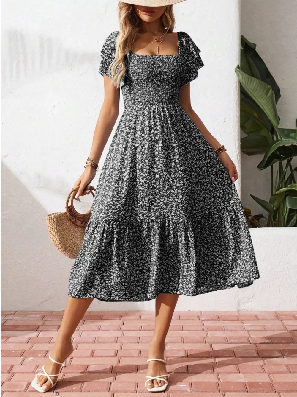 Floral Print Smocked Ruffle Sleeves Dress, image 13