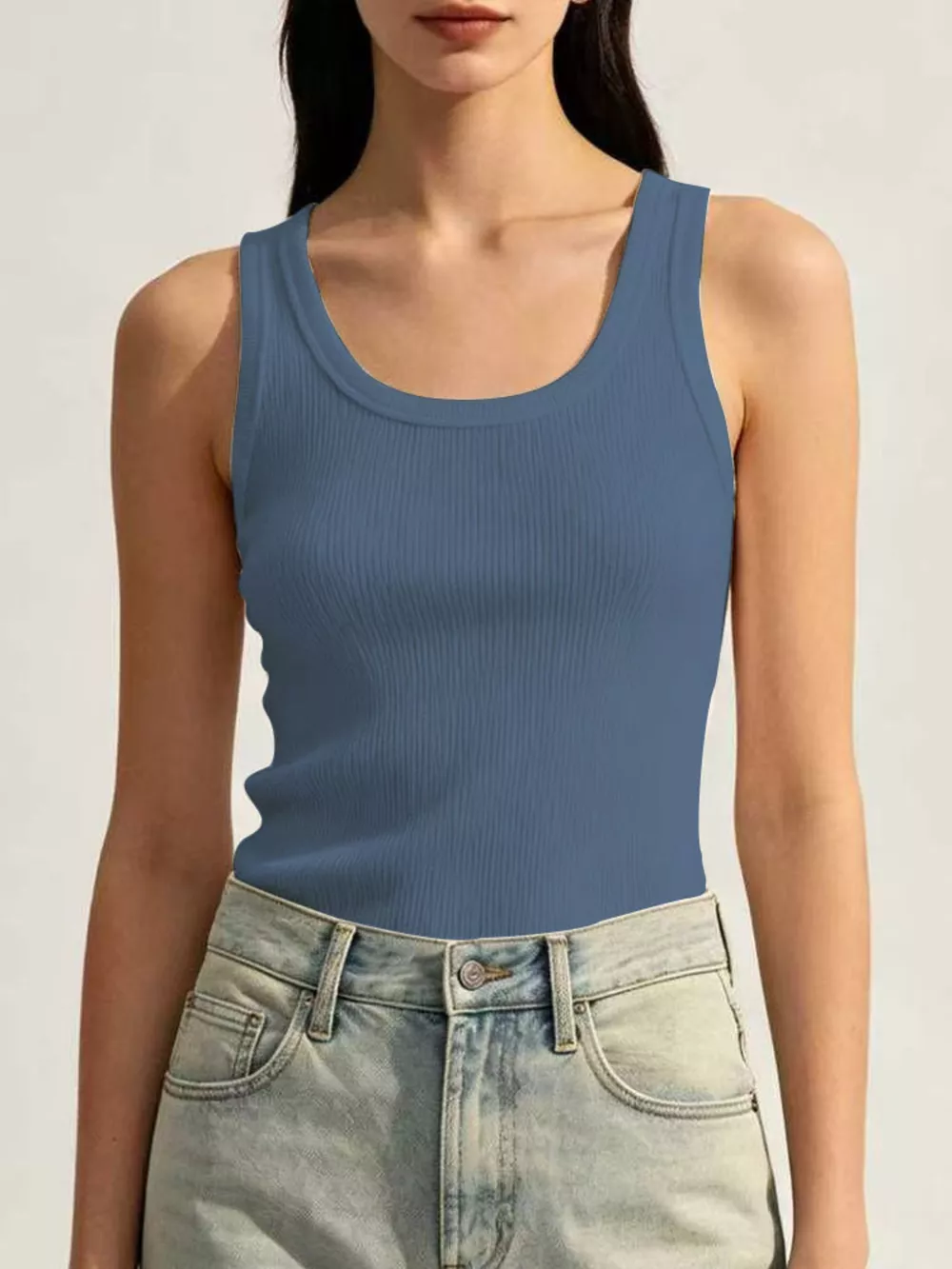 Ribbed Knit U-Neck Tank, image 8
