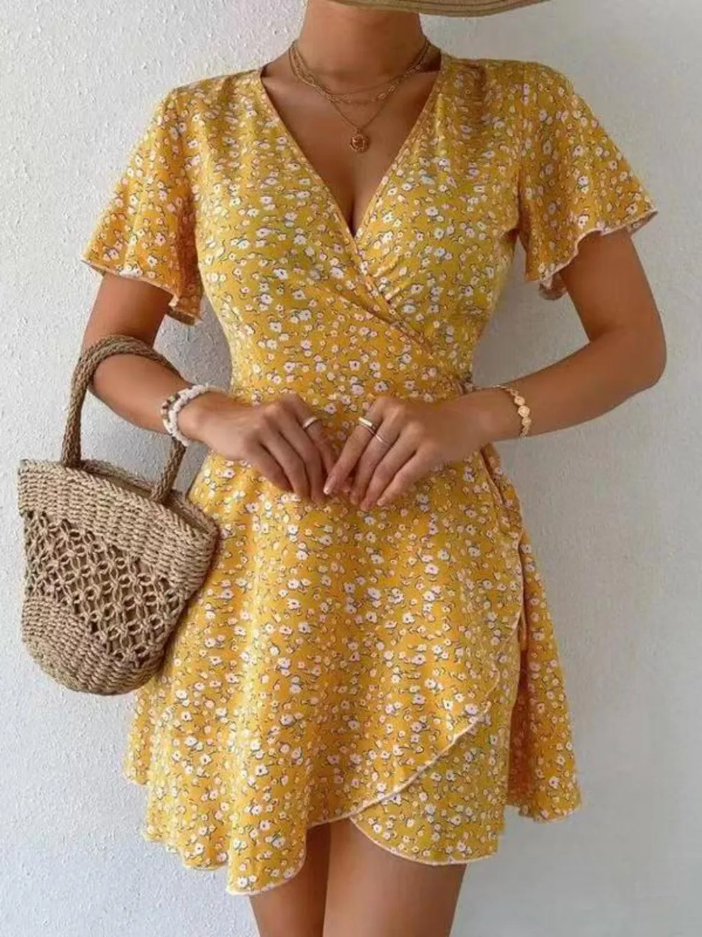 Floral Flutter Sleeve Wrap Mini Dress, image 15