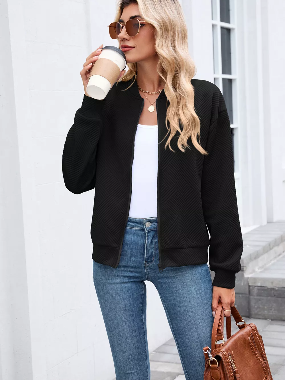 Textured Zip Up Jacket, image 13