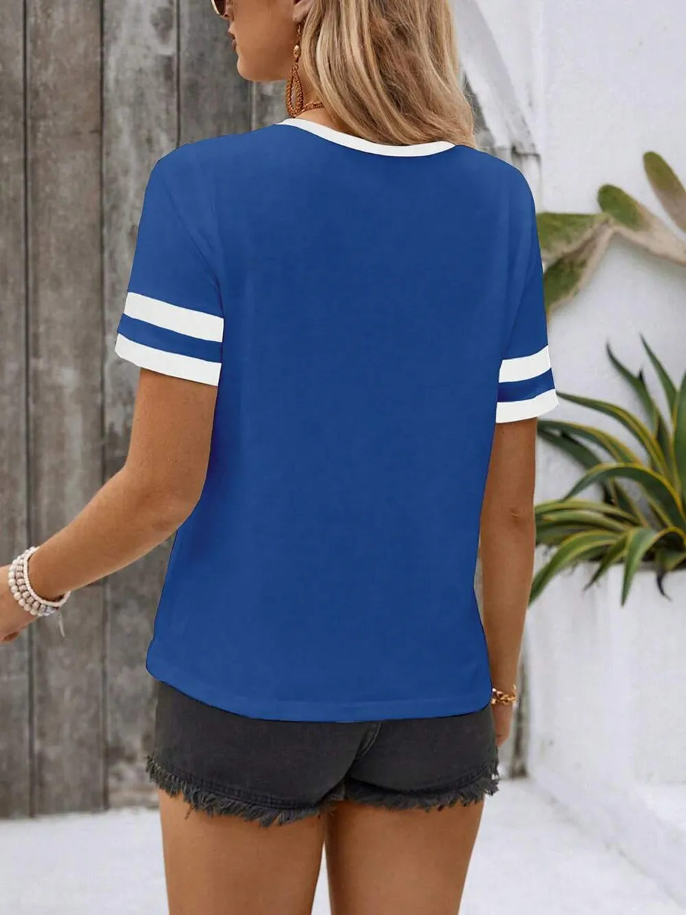 Striped Short Sleeve Half Zip Top, image 4