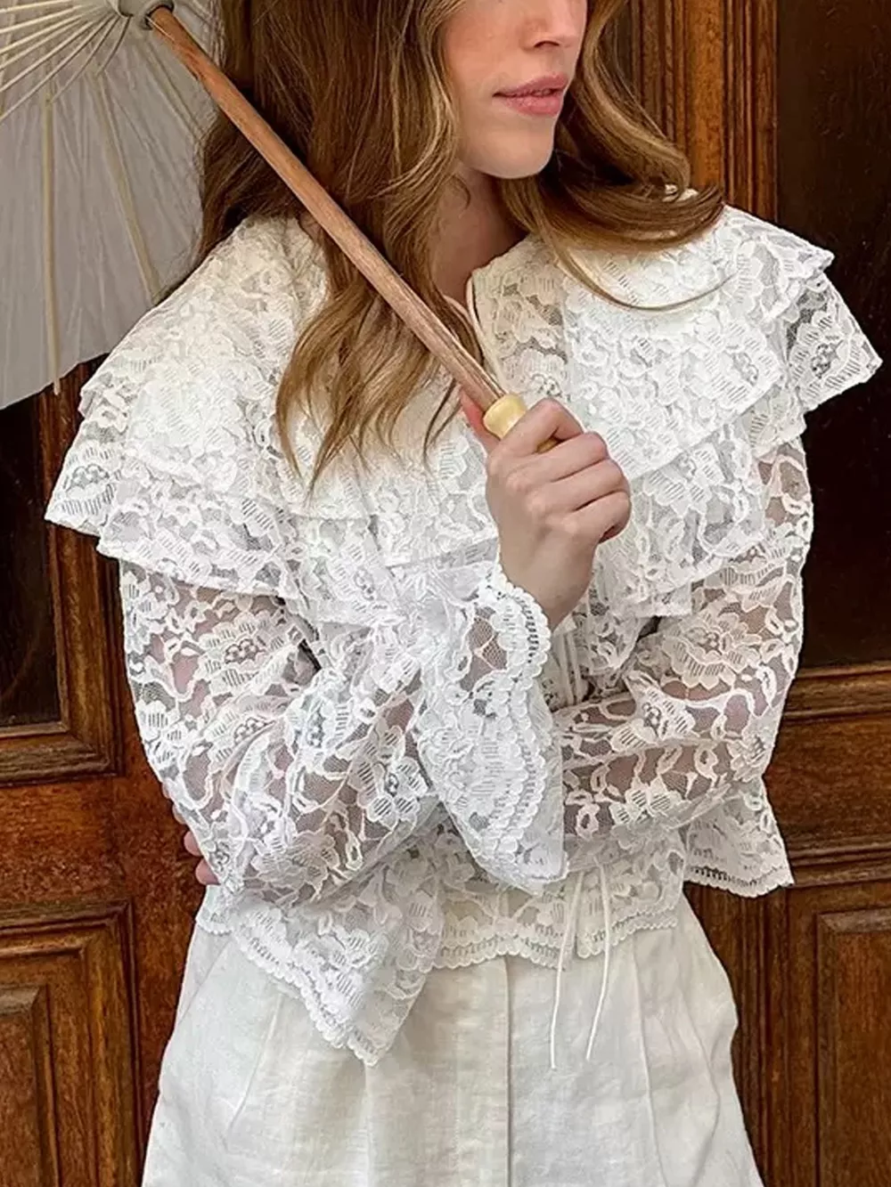 Ruffled Lace Flounce Sleeve Blouse, image 4