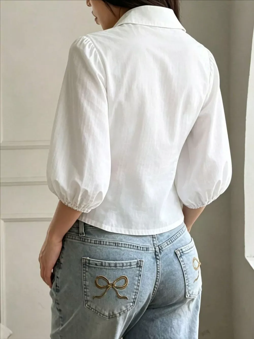 Button-Down Shirt with Puff Sleeves, image 5