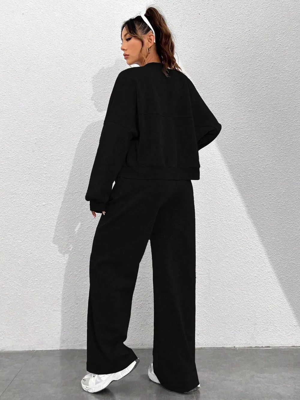Casual Solid Color Zipper Jacket and Wide Leg Pants Set, image 20