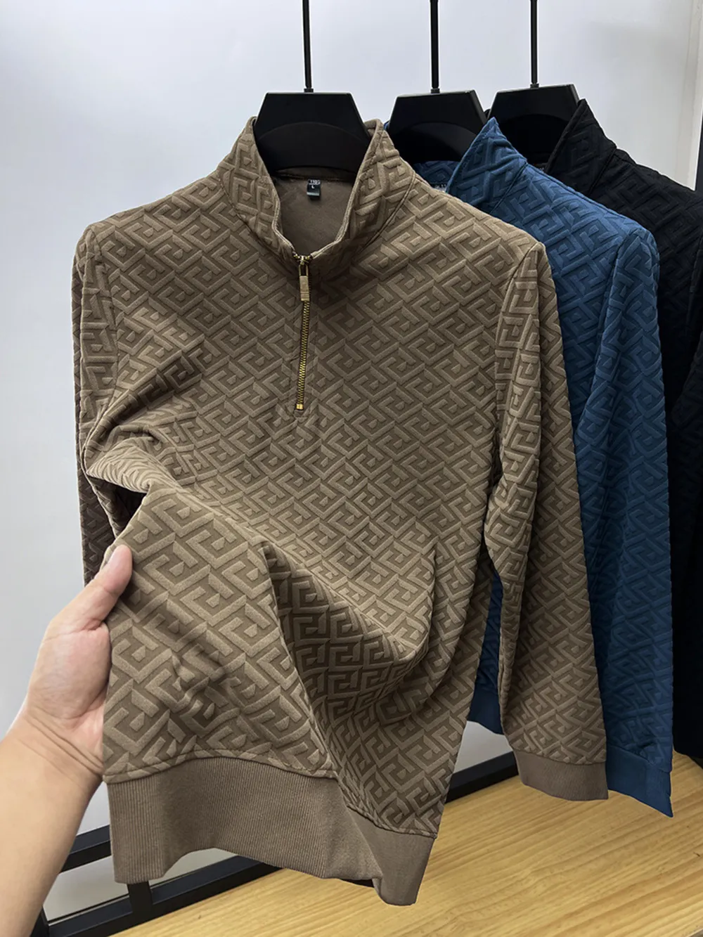 Men's Plus Size Quarter Zip Long Sleeve Top, image 2
