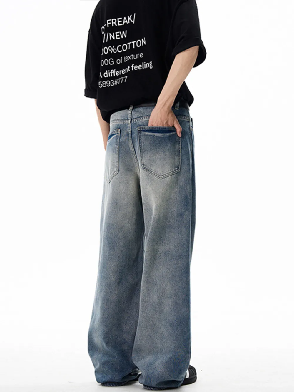 Men's Washed Wide Leg Relaxed Fit Jeans, image 3