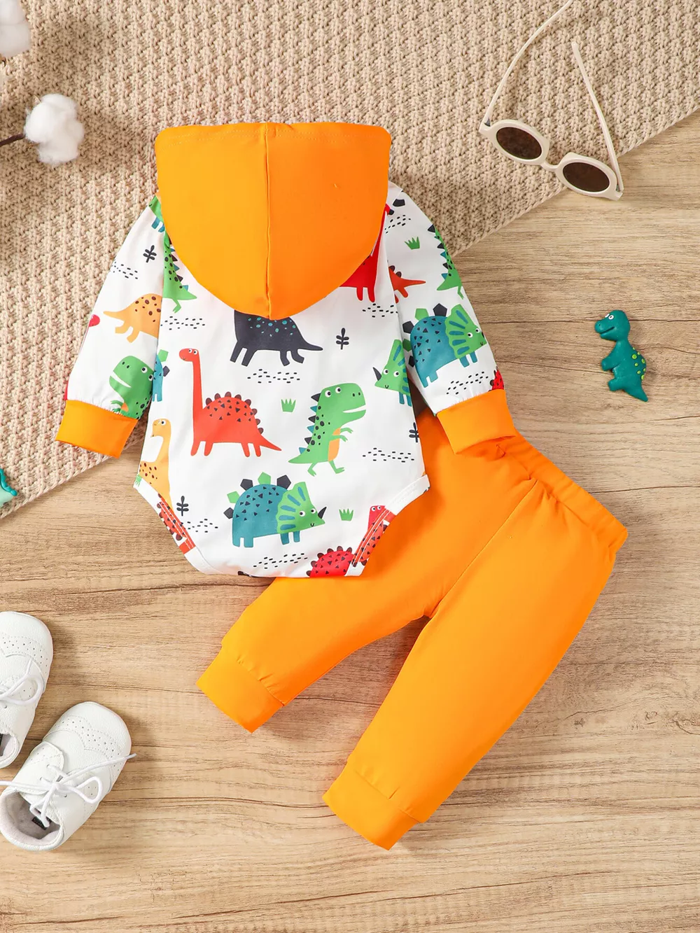 Children's Dinosaur Print Hooded Long Sleeve Bodysuit and Pants Set, image 5