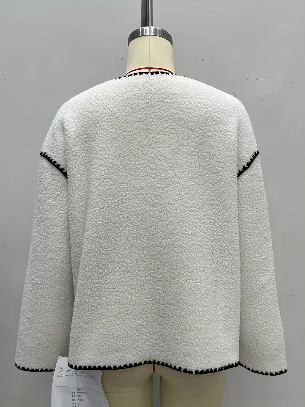 Faux Shearling Contrast Trim Button-Down Outerwear, image 7