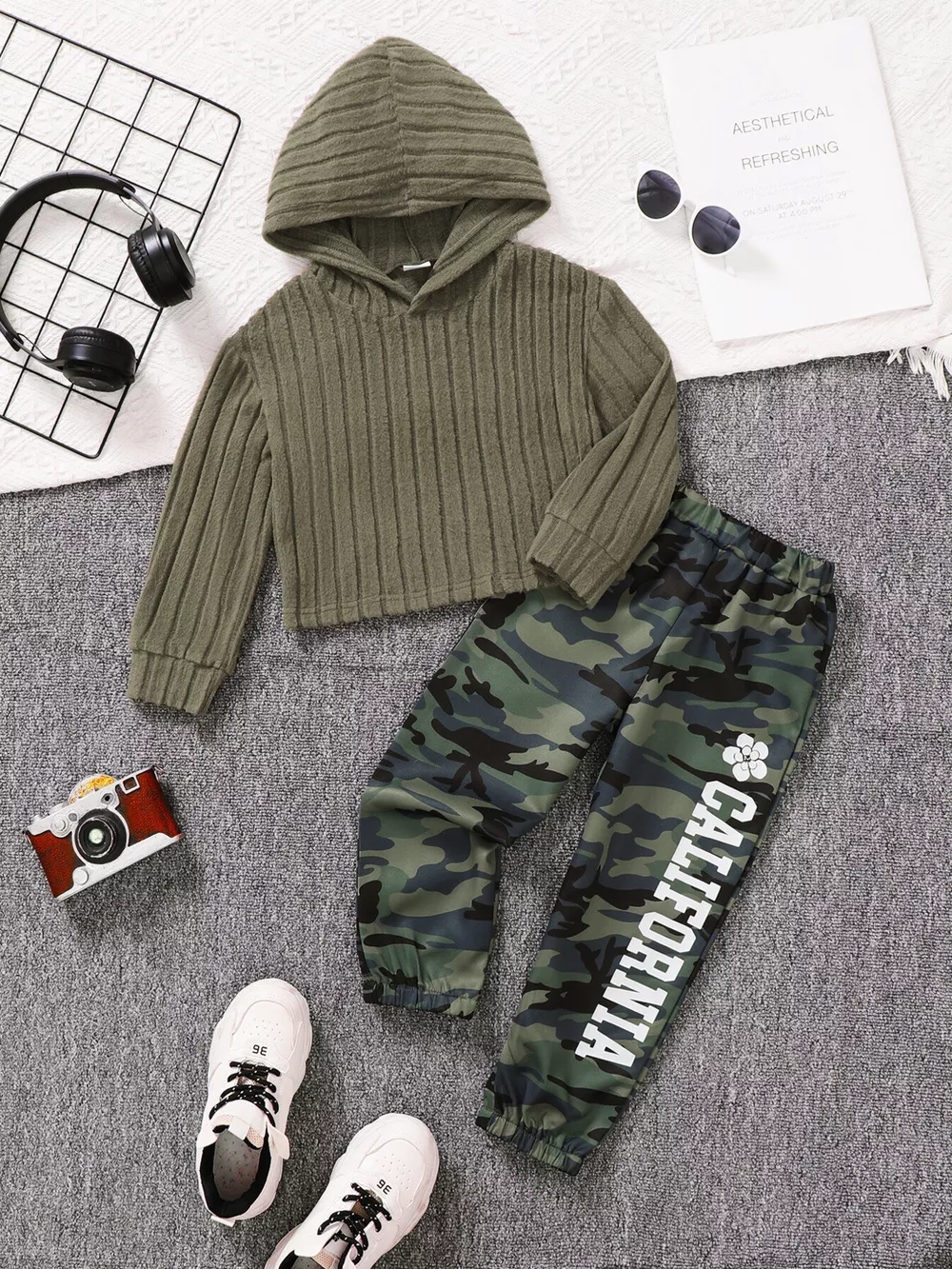 Children's Ribbed Long Sleeve Hoodie and Pants Set