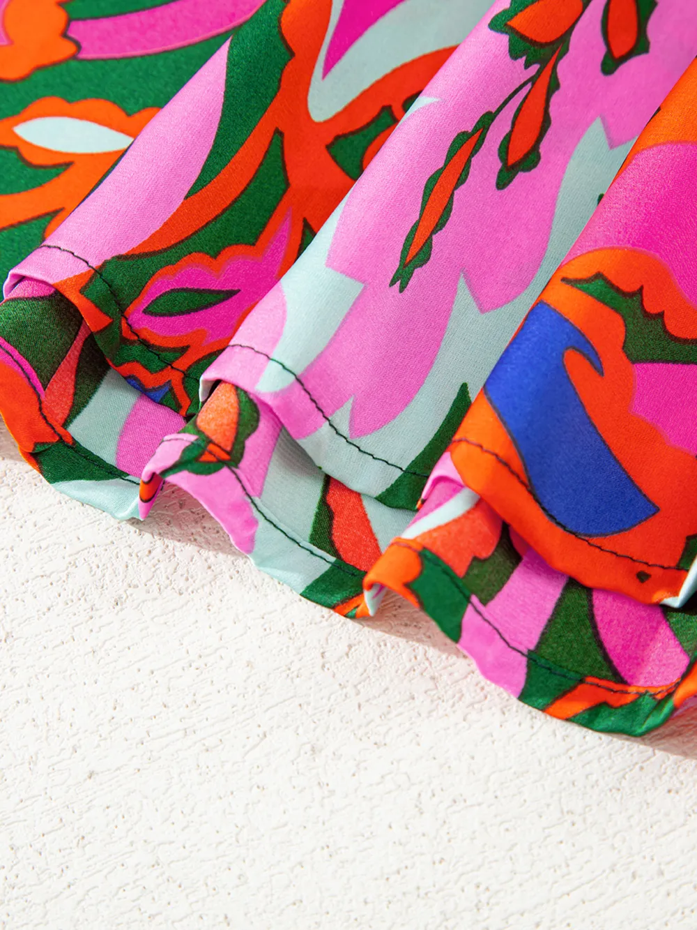 Tropical Print Short Sleeve Tie Neck Blouse, image 11