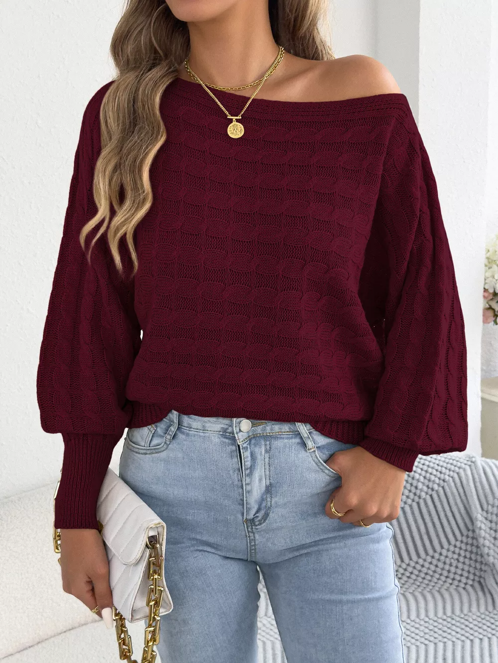 Cable Knit Boat Neck Sweater, image 17