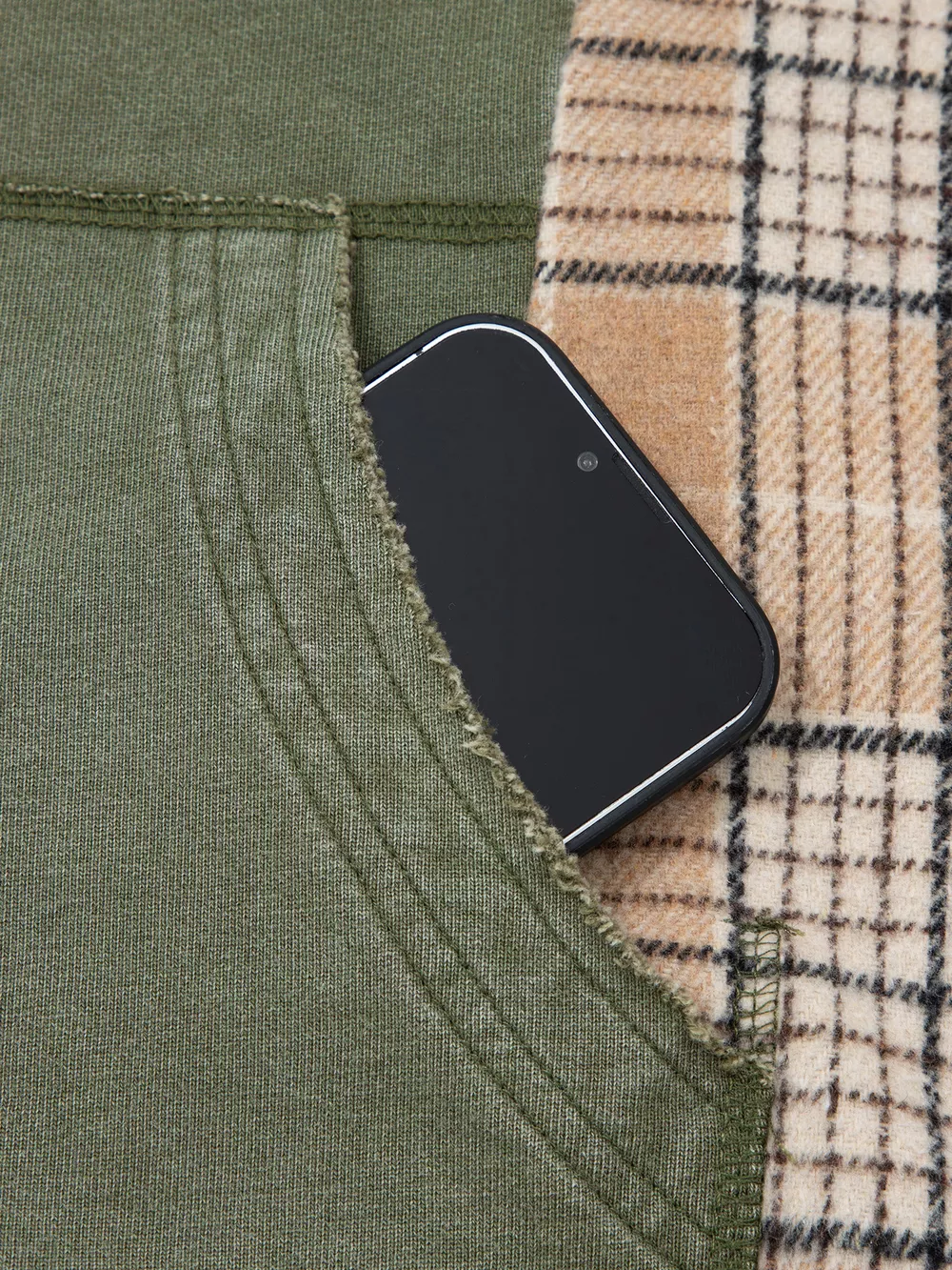 Plaid Sleeve Drawstring Pocket Hoodie, image 15