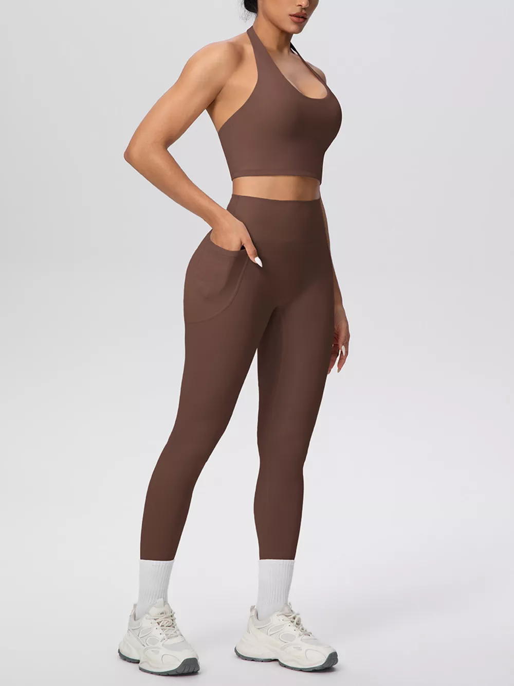 Halter Neck Crop Top and High-Waisted Leggings Active Set, image 4