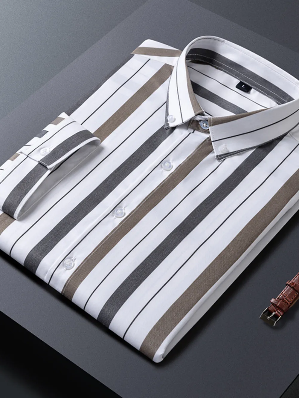Men's Plus Size Striped Casual Half Sleeve Shirt, image 3