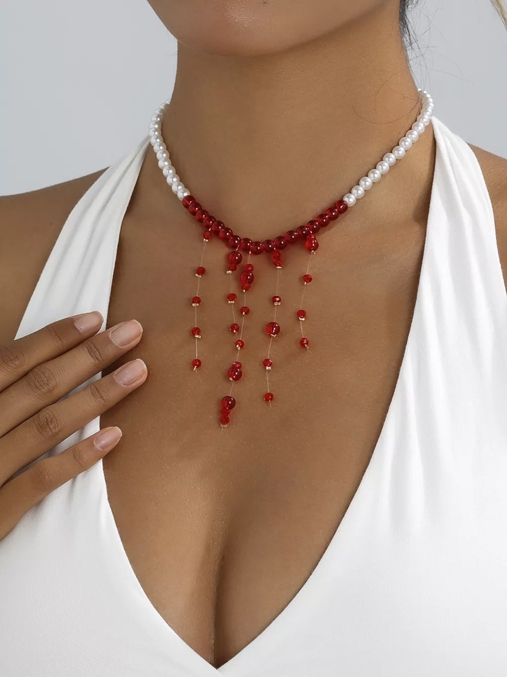 Pearl Beaded Dangle Necklace, image 3