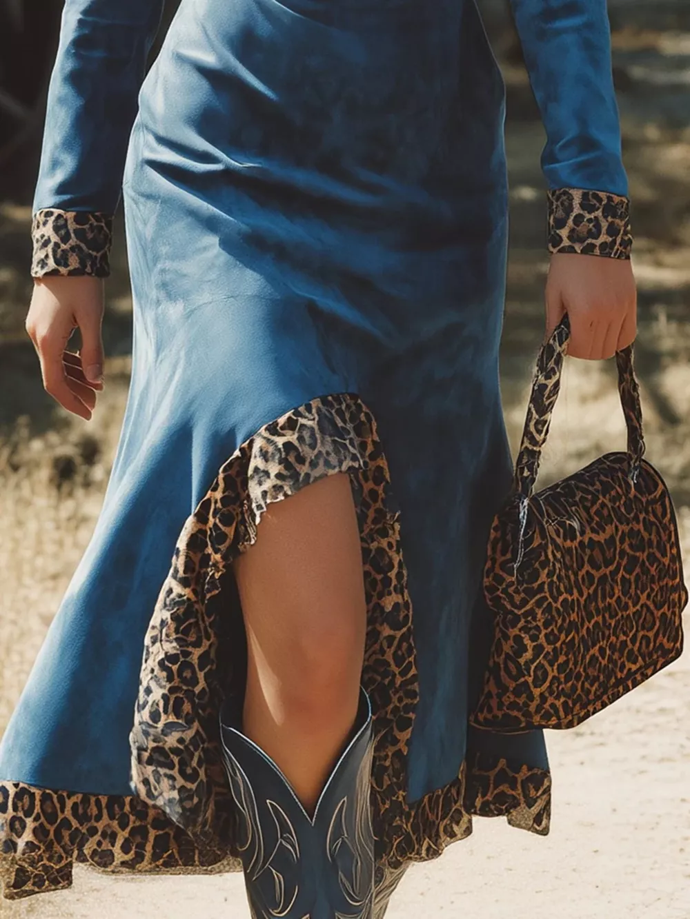 Leopard Trim Long Sleeve Dress, image 3