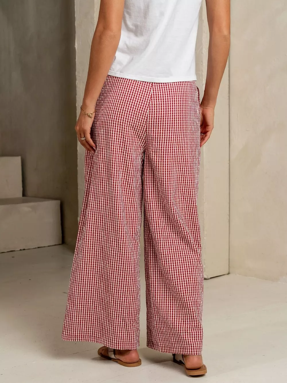 Gingham Print Wide Leg Casual Pants, image 8