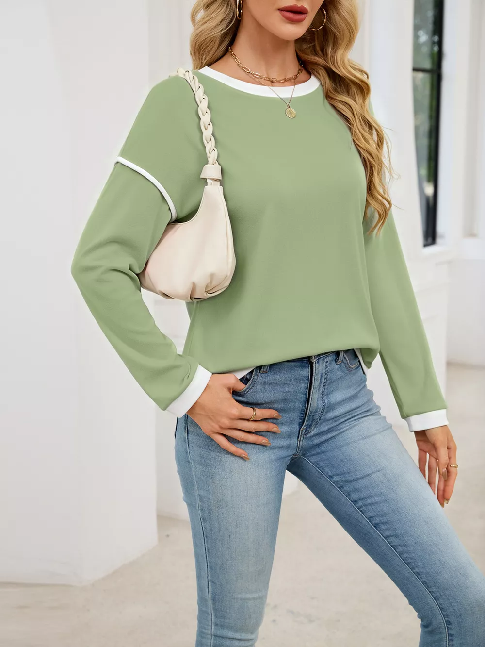 Contrast Trim Long Sleeve Sweatshirt, image 11