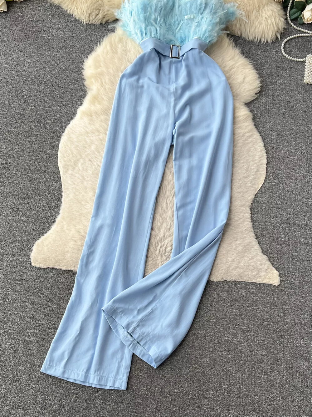 Feather Trim Strapless Wide Leg Jumpsuit, image 13
