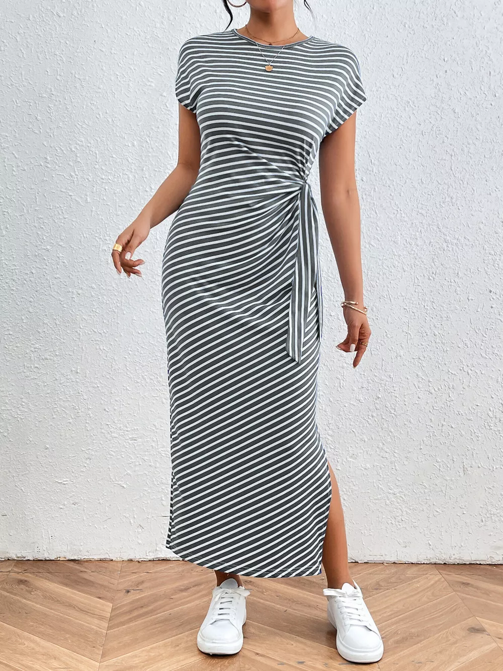 Striped Tie-Waist Midi Dress, image 16