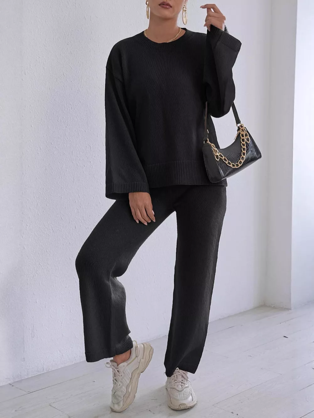Dropped Shoulder Top and Pants Sweater Set, image 10