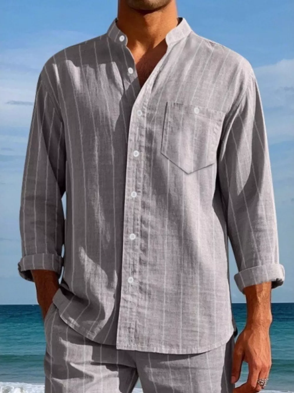 Men's Full Size Striped Button Up Shirt Plus Size, image 5