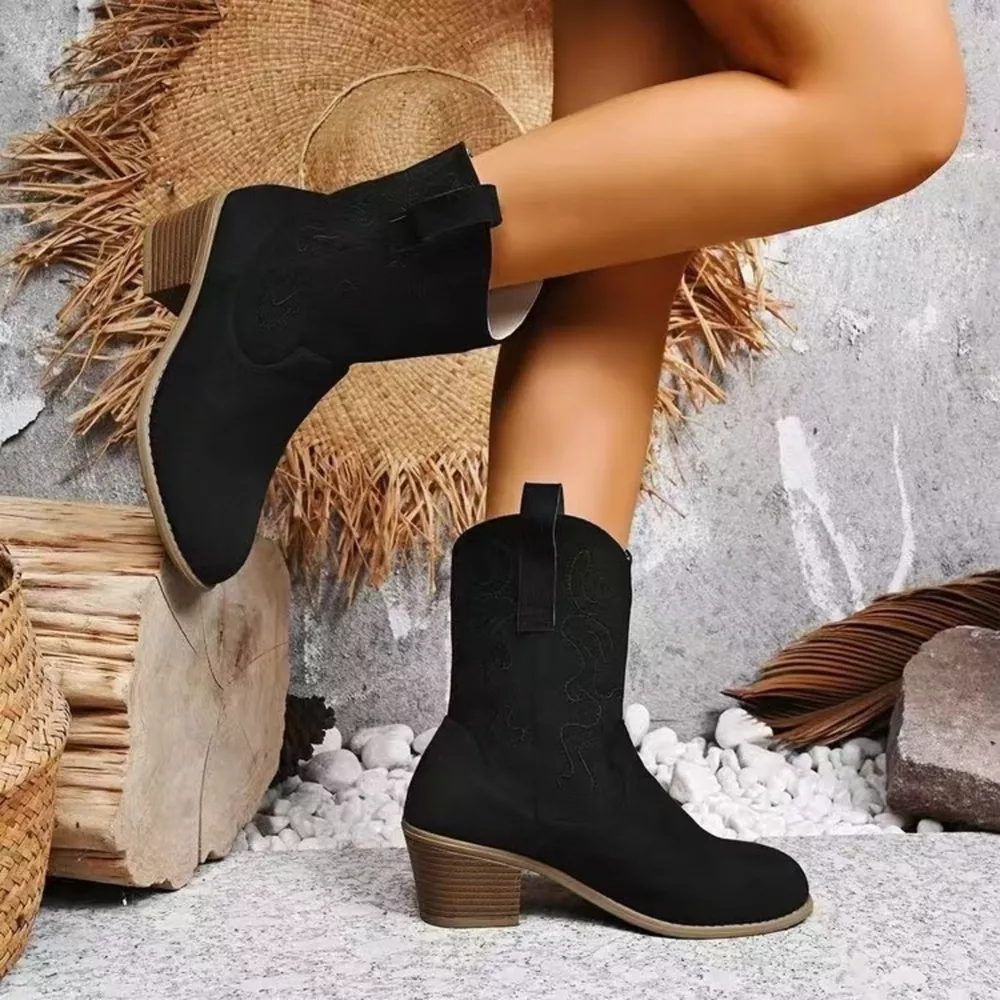 Round Toe Block Heels Boots, image 3