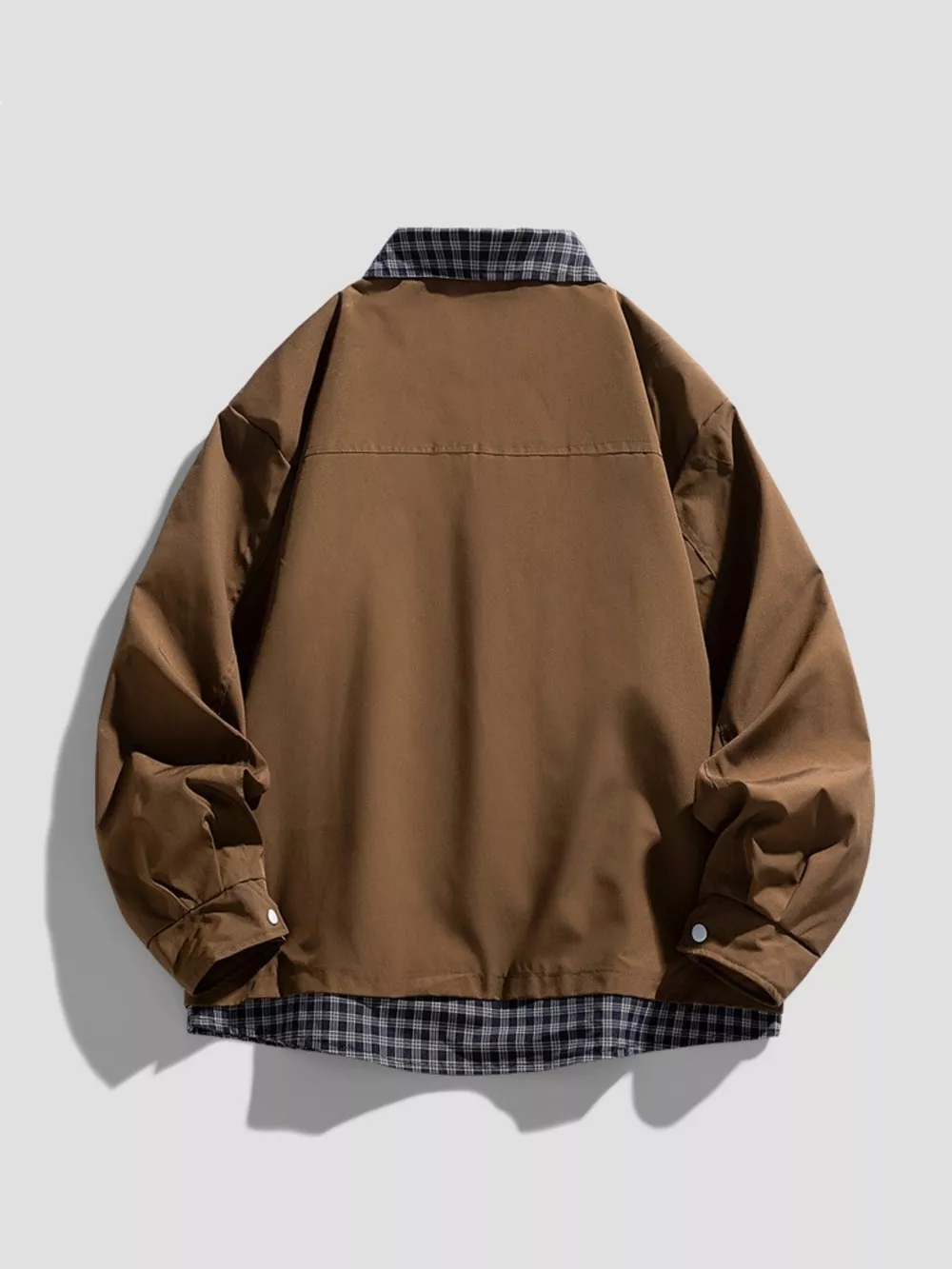 Men's Plus Size Plaid Trim Snap Down Casual Jacket, image 7