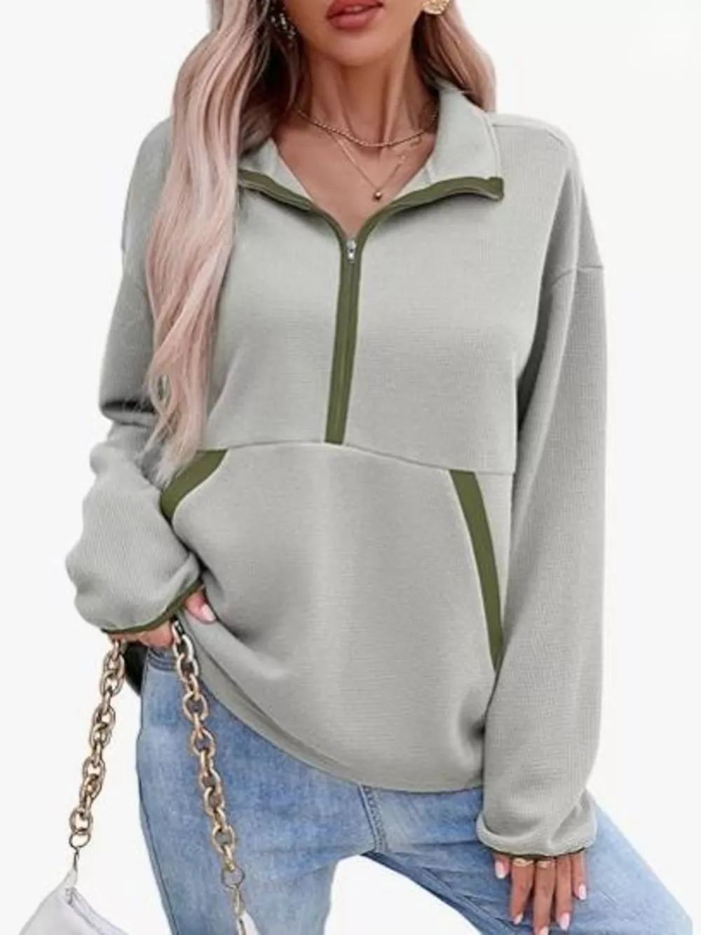 Half Zip Dropped Shoulder Sweatshirt, image 6