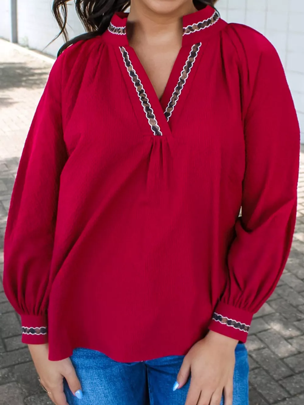 Leopard Notched Long Sleeve Blouse, image 10