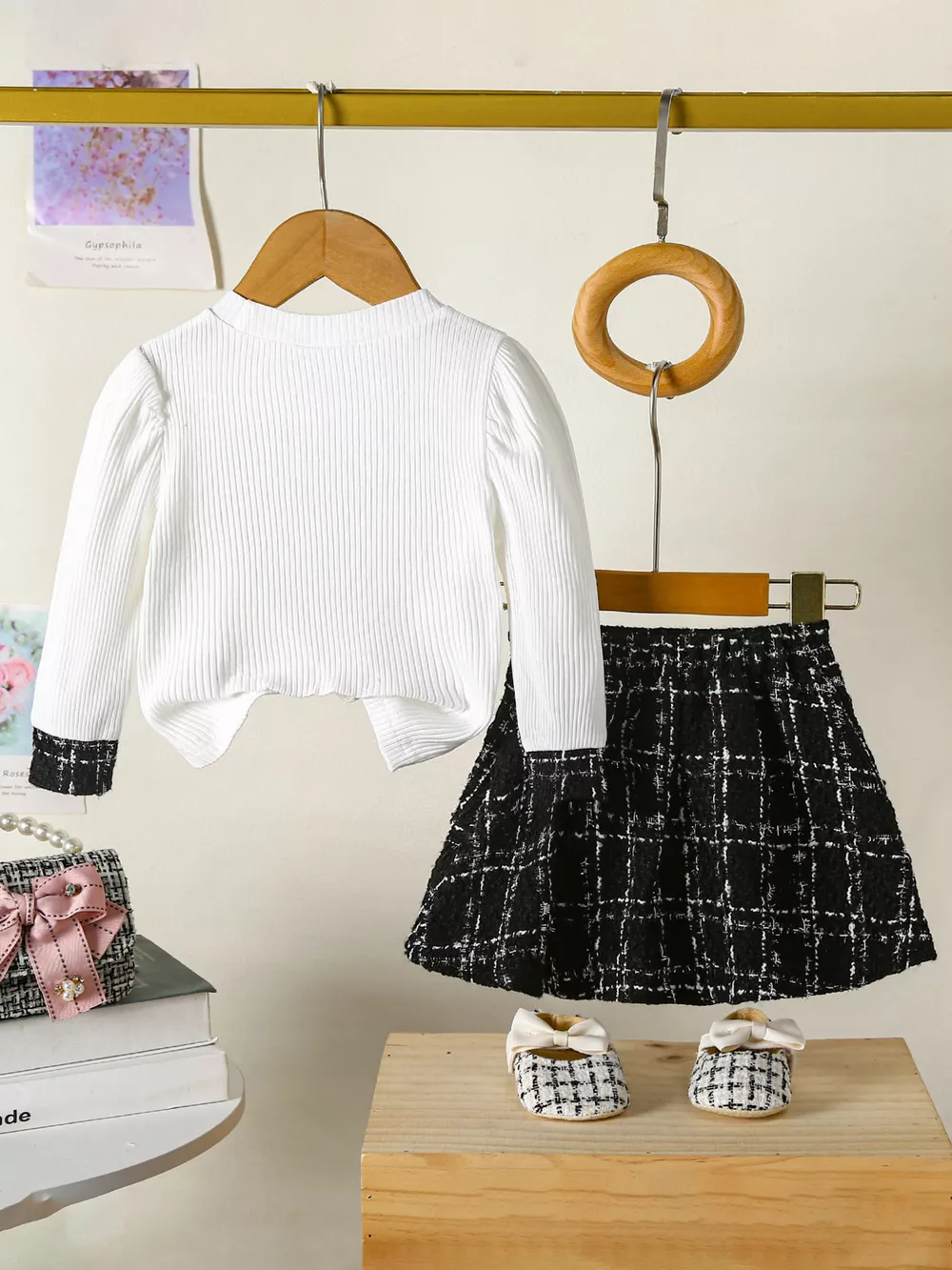 Children's Plaid Heart Top and Skirt Set, image 2