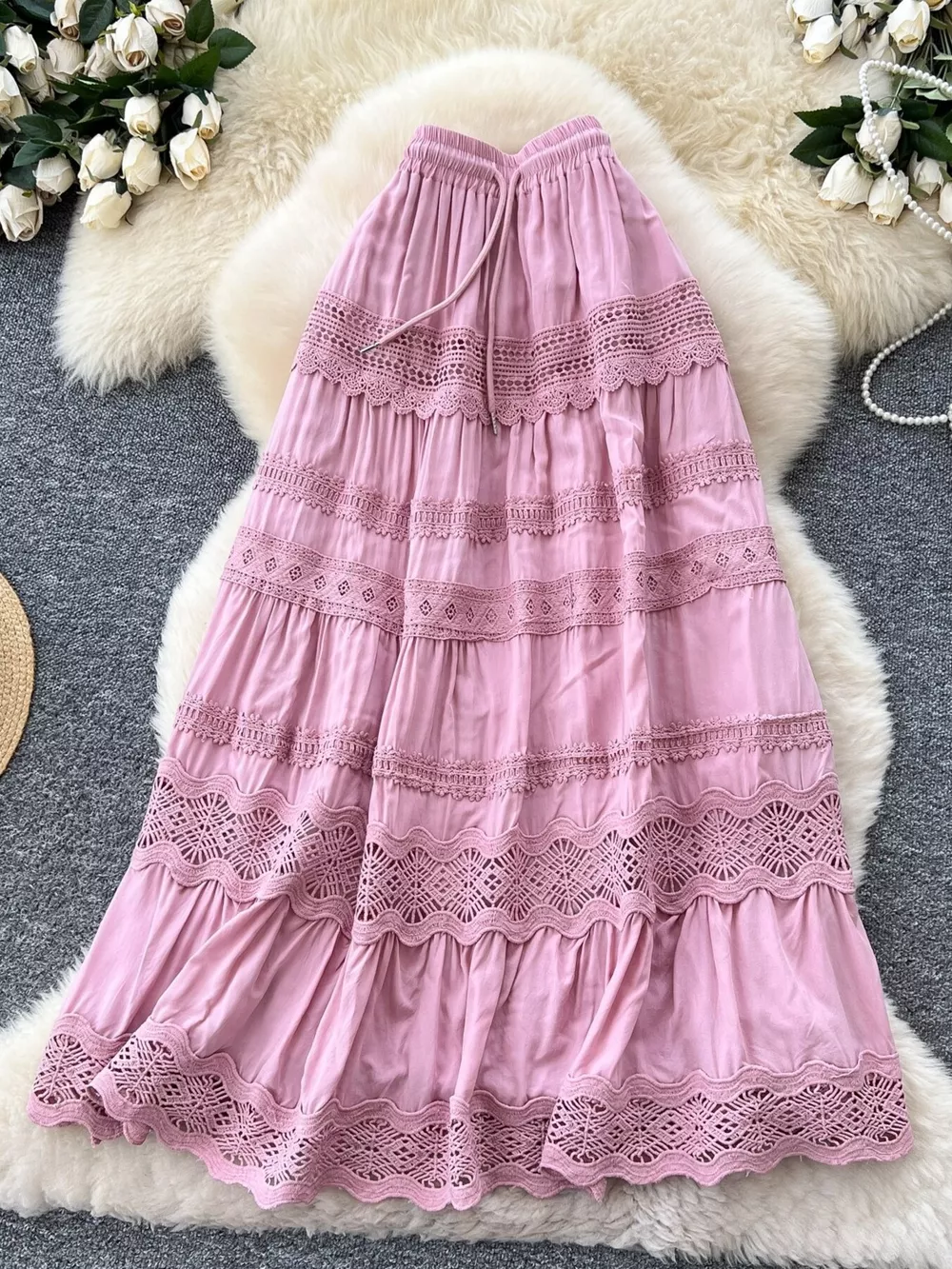 Drawstring Lace Tiered Skirt, image 2