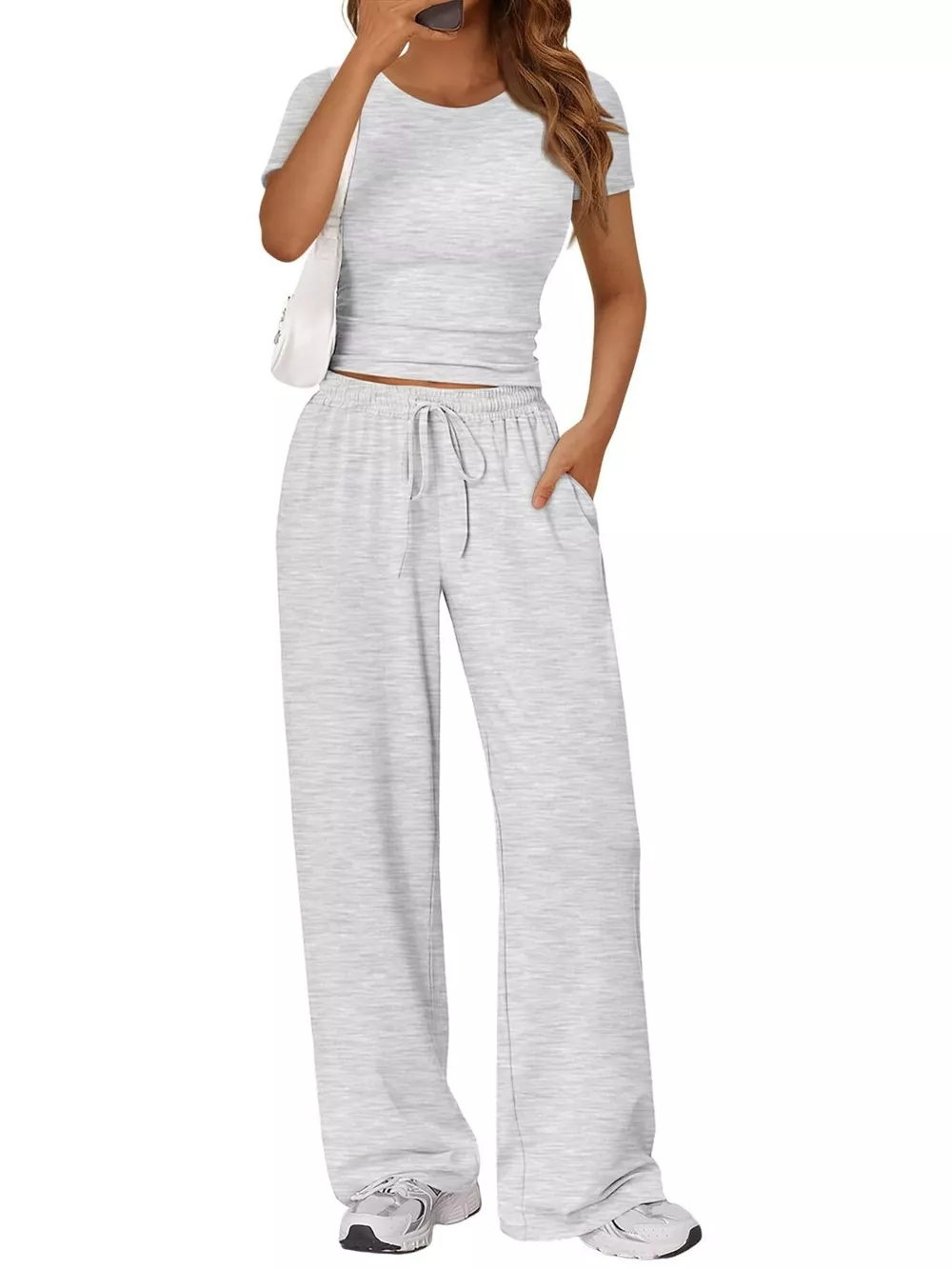 Round Neck Short Sleeve Tee and Pants Set, image 3