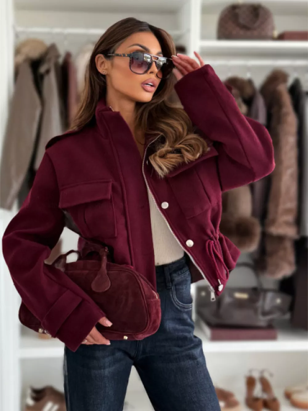 Drawstring Waist Cropped Jacket, image 12