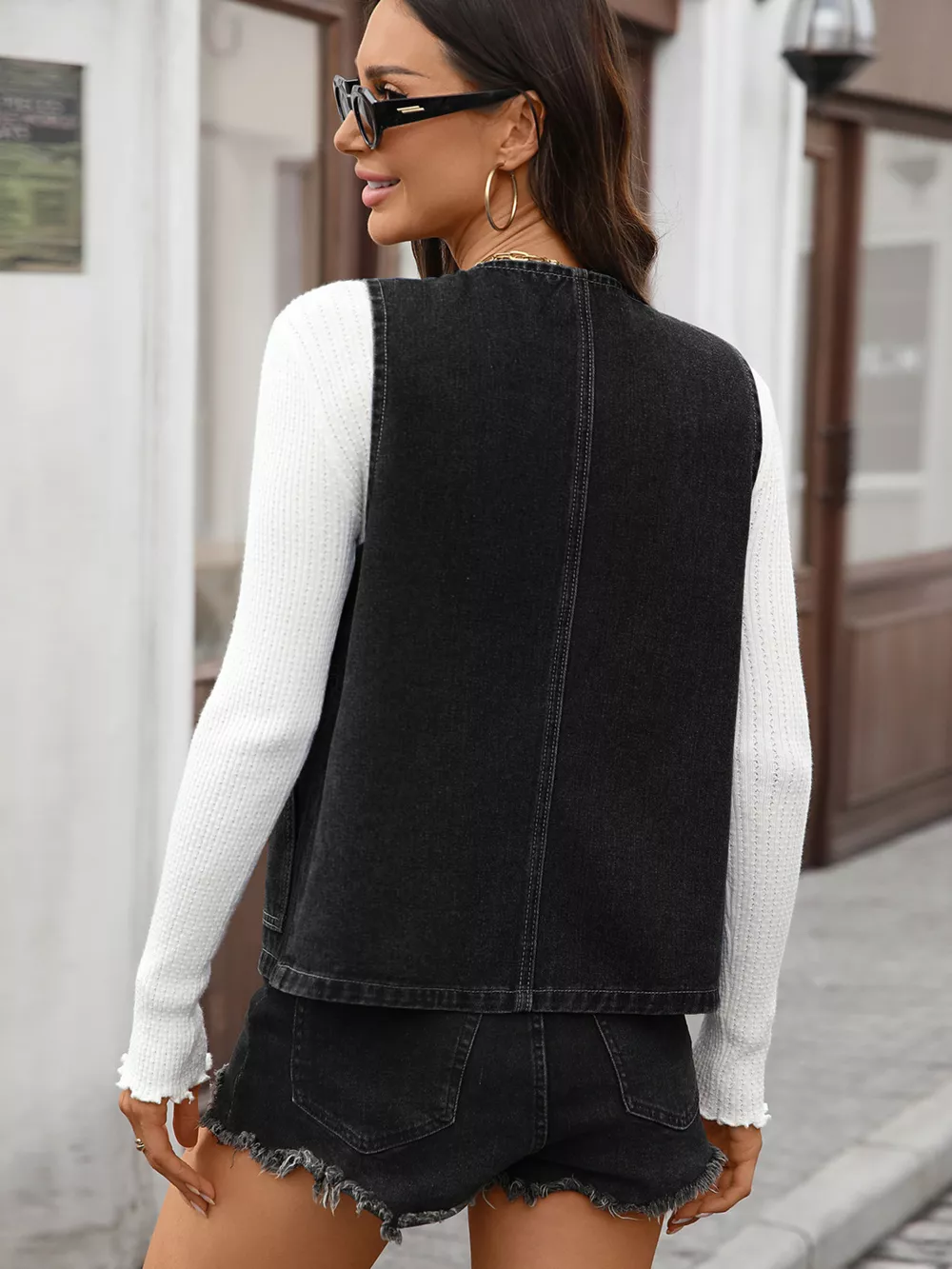 Button Up Denim Vest, image 7