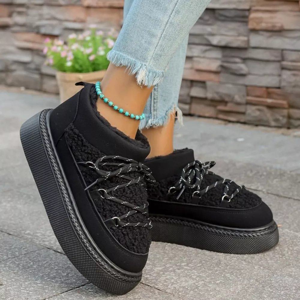 Cozy Plush Lined Lace-Up Platform Winter Boots, image 15