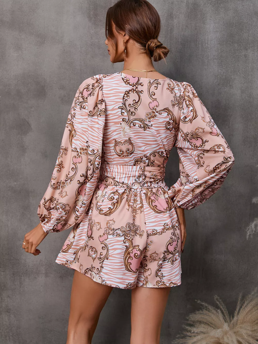 Cutout Front Printed Long Sleeve Romper, image 21