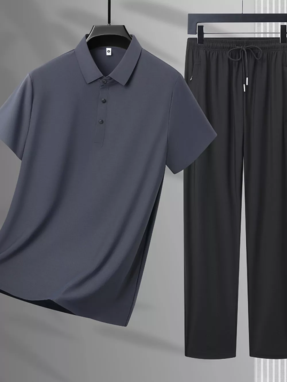 Men's Plus Size Button Detail Polo and Pants Set, image 4