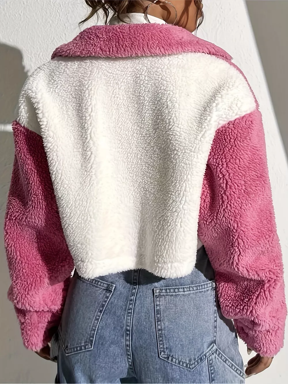 Two-Tone Plush Cropped Jacket, image 3