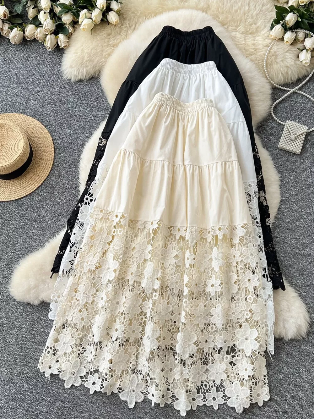 Lace Tiered Elastic Waist Skirt, image 2