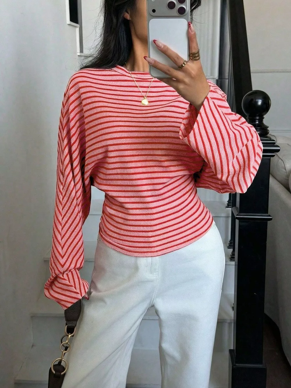 Casual Striped Batwing Sleeve T-Shirt, image 15
