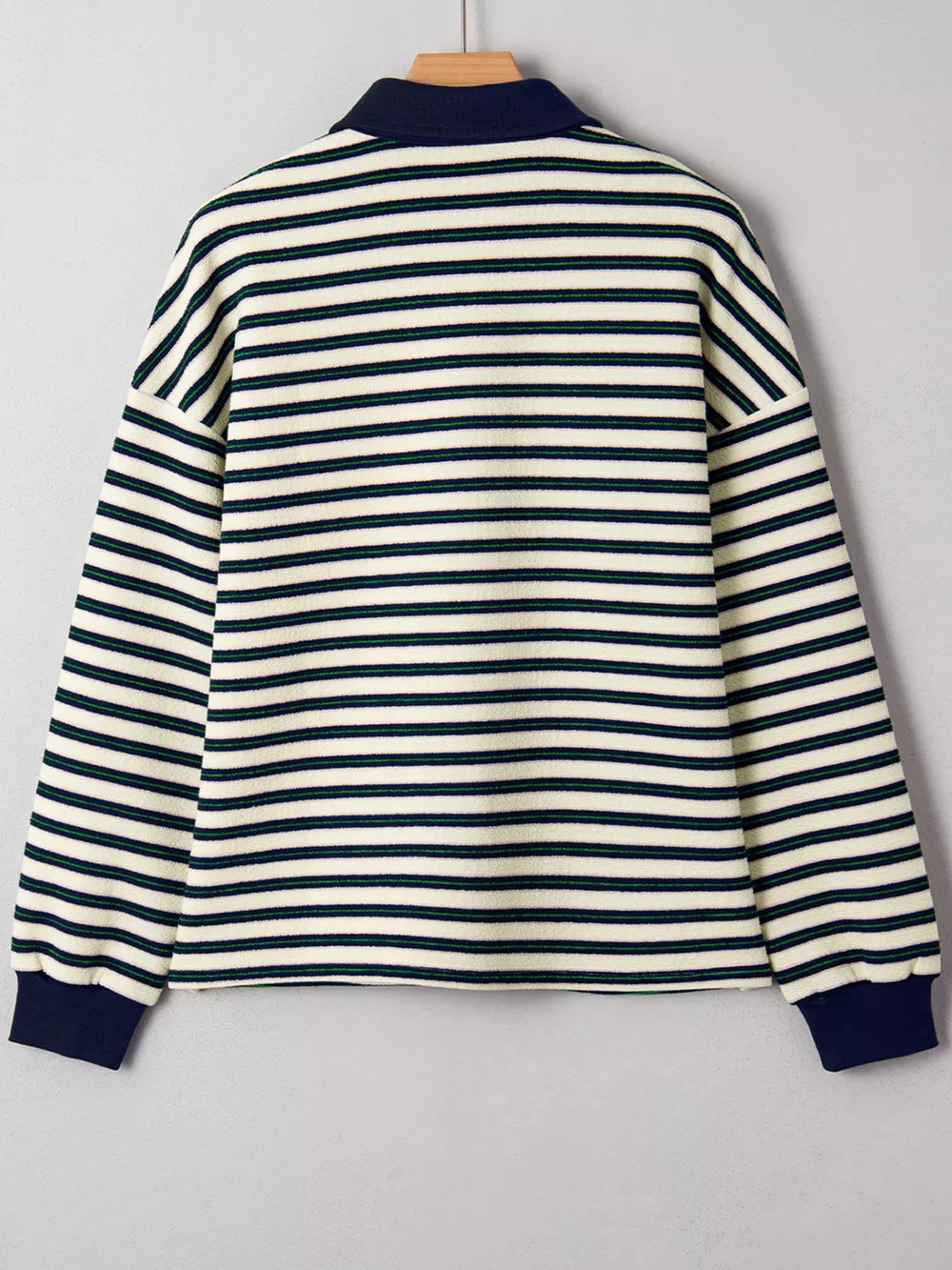 Striped Print Contrast Collar Zip V Neck Long Sleeve Top, image 8