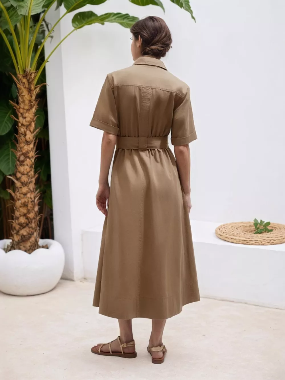 Button Front Short Sleeve Shirt Dress, image 4